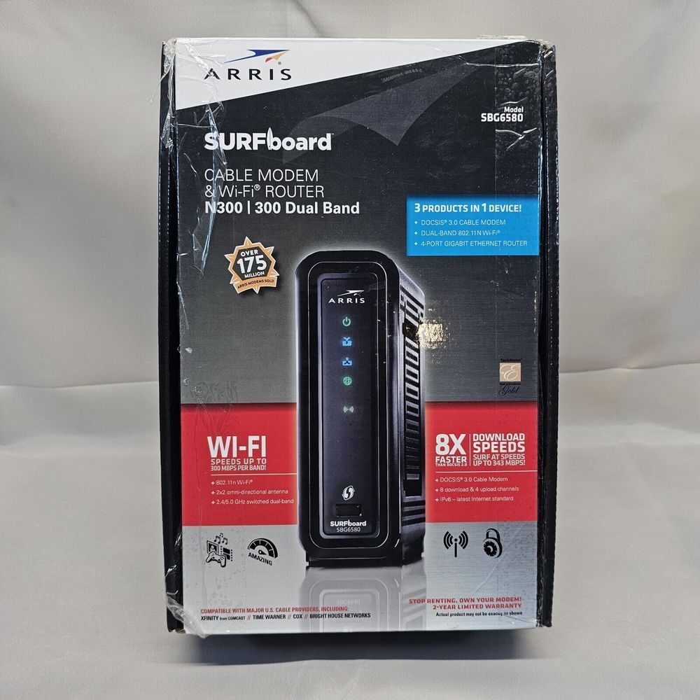 ARRIS Surfboard SBG6580-2 300 Mbps‎ 4 Port Cable Modem and Wi-Fi Router